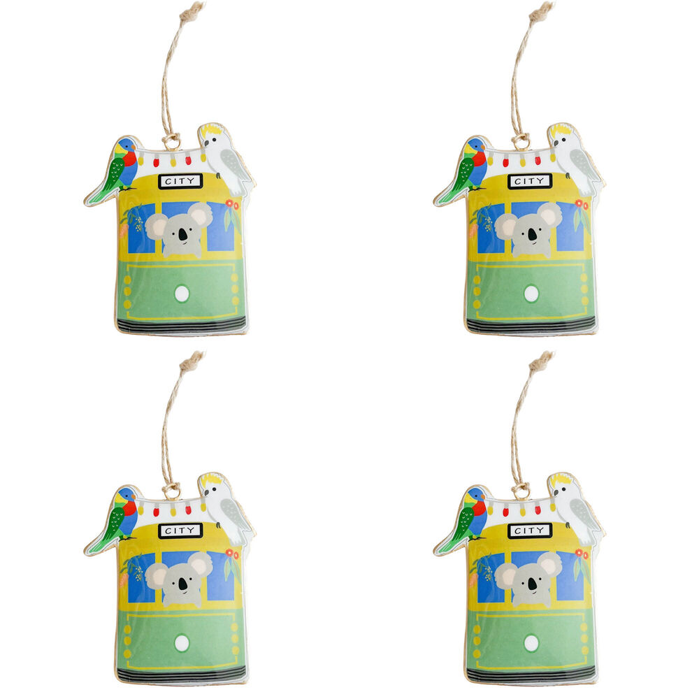 4PK Urban Oz Animals with Tram Metal Hanging Christmas Decoration 12cm Green