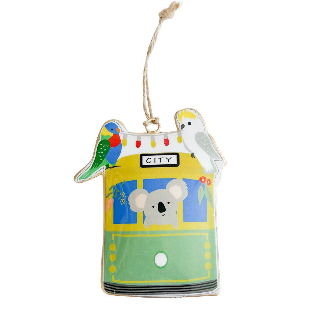 4PK Urban Oz Animals with Tram Metal Hanging Christmas Decoration 12cm Green