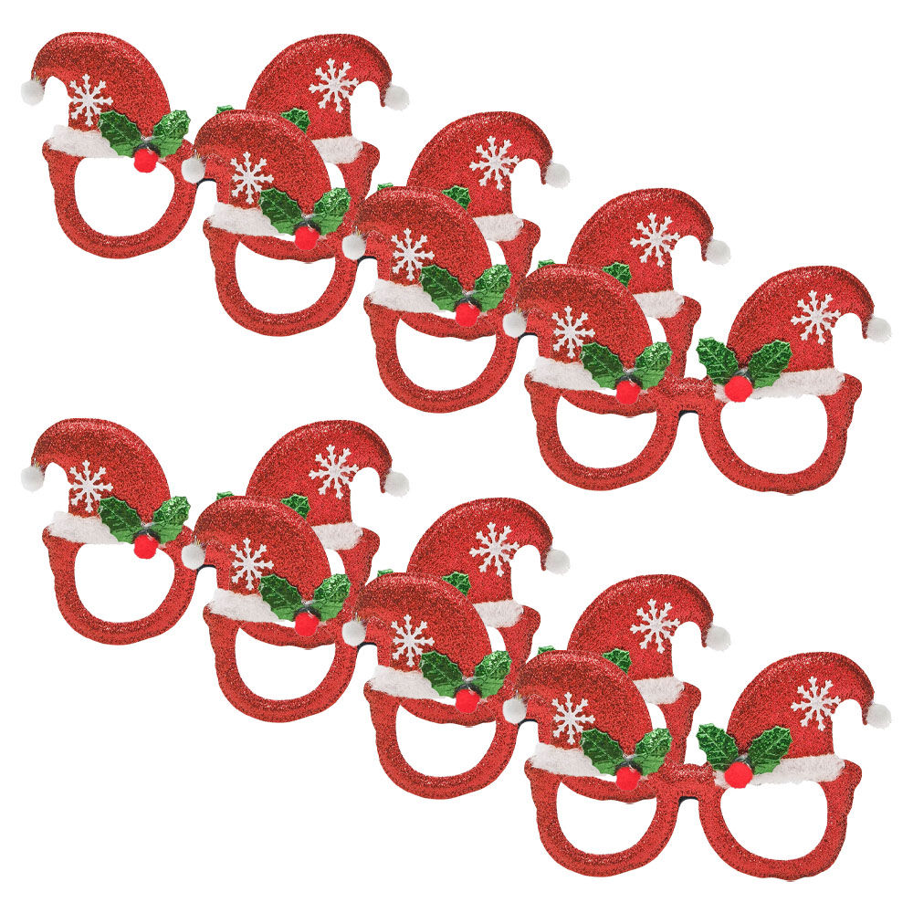 8PK Urban Santa Hat Festive Christmas Novelty Eye Glasses 15cm Red