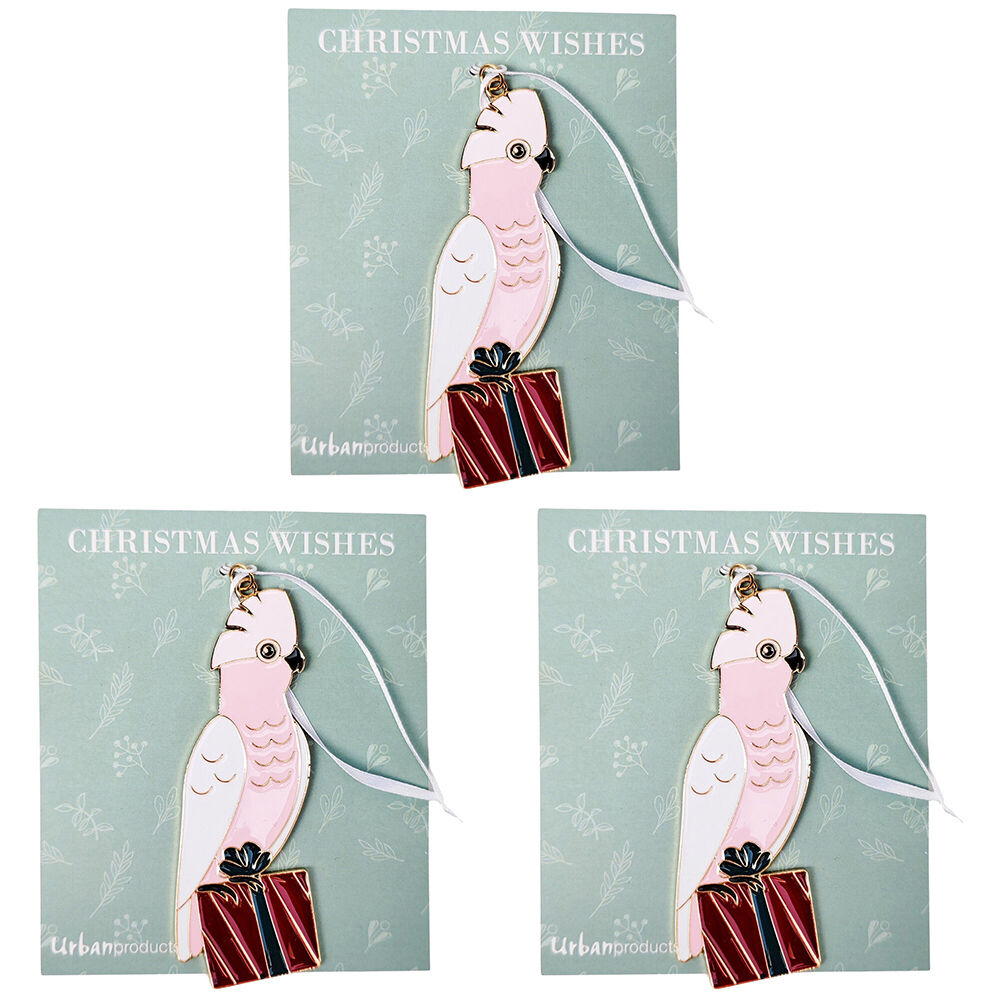 3PK Urban Australian Galah Hanging Christmas Decoration 10cm Pink
