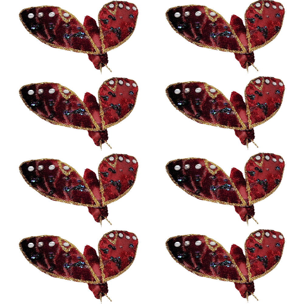 8PK Urban Moth Clip Christmas Decoration Ornament 9cm Burgandy/Red