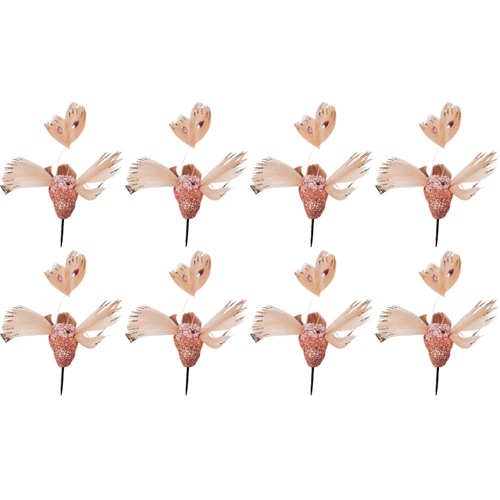8PK Urban Flying Hummingbirds Clip Christmas Decoration 12cm Pink