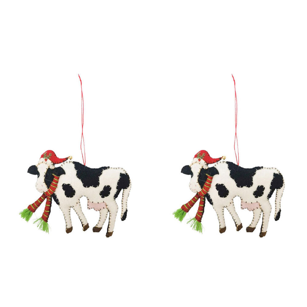 2PK Urban Christmas Cow Fabric Hanging Decoration 15cm White/Black
