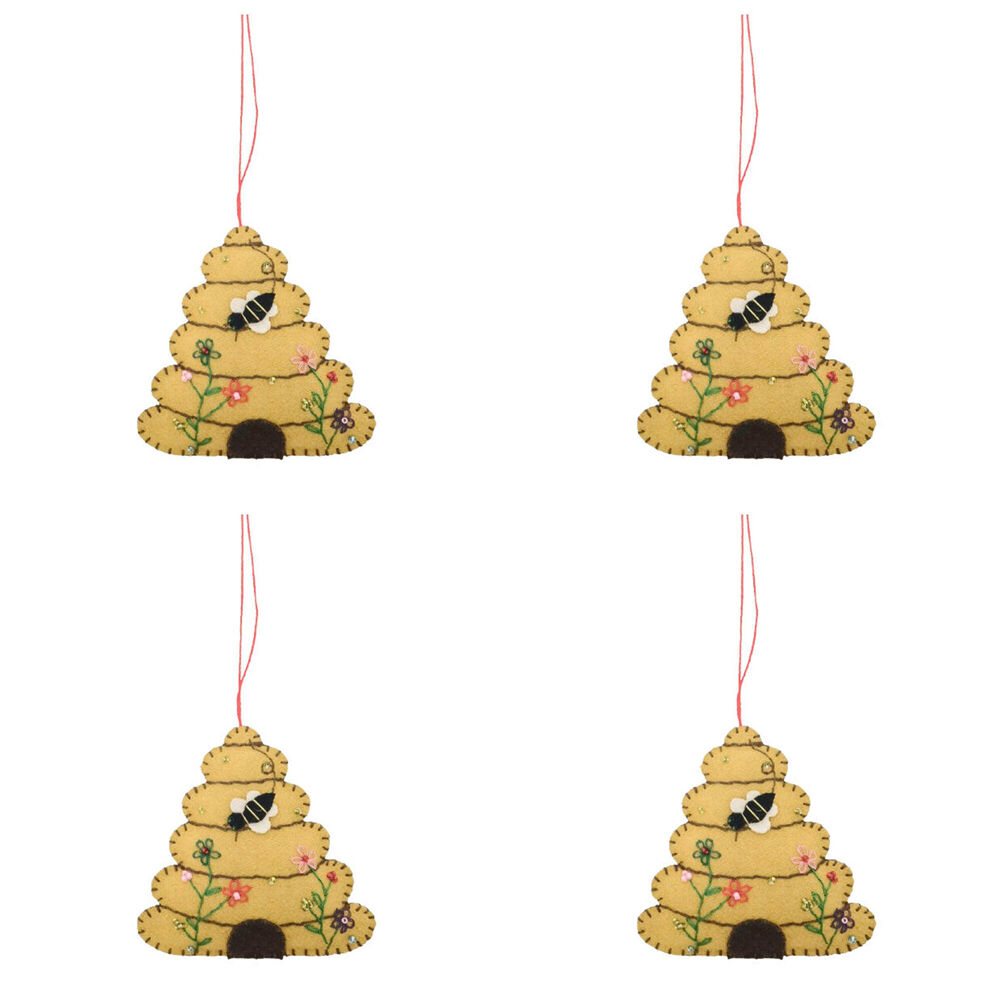 4PK Urban Beehive Fabric Hanging Christmas Decoration 9cm Yellow