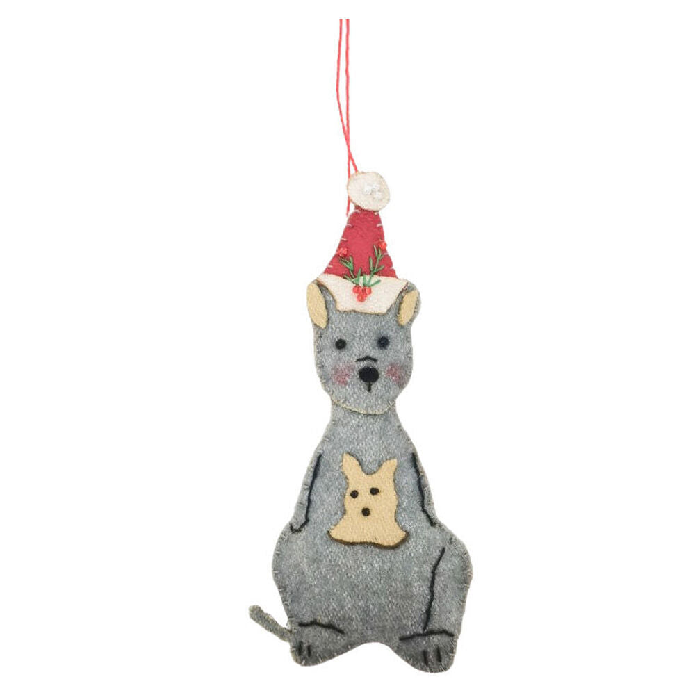 4PK Urban Christmas Kangaroo Fabric Hanging Decoration 12cm Grey/Red