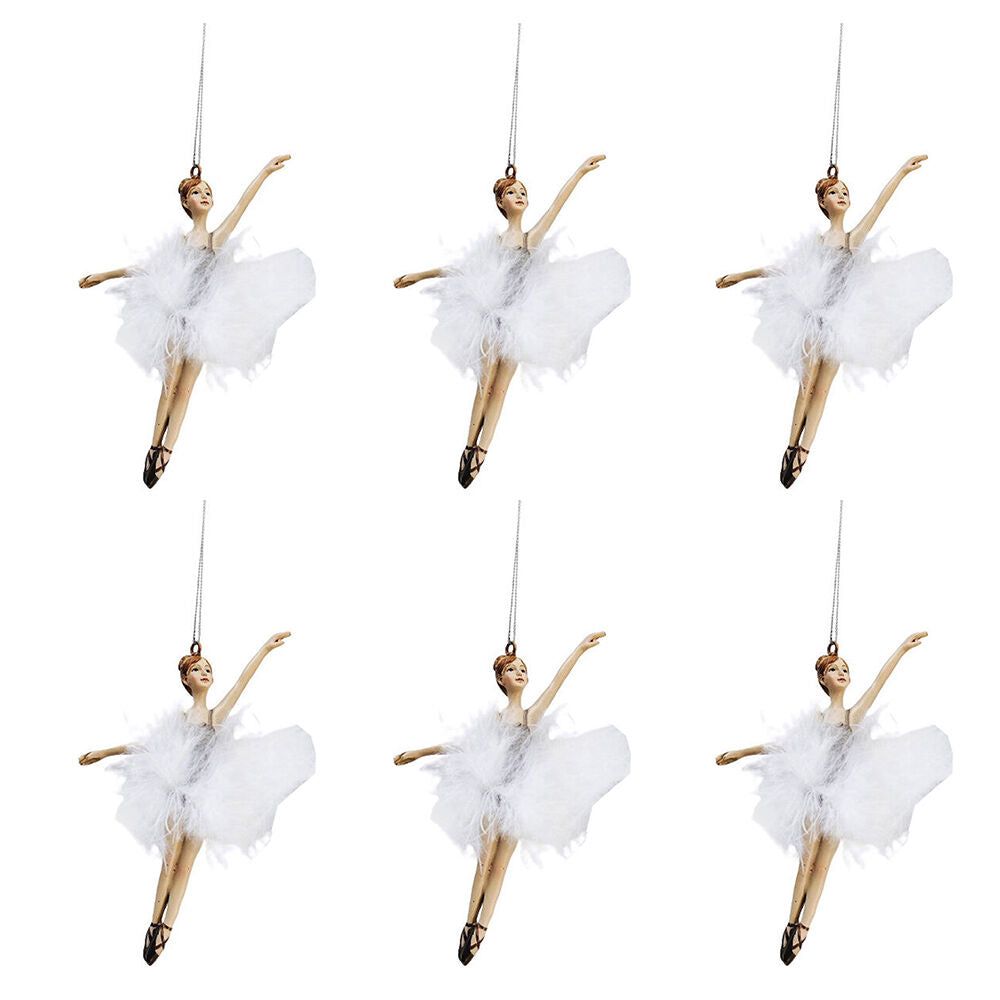 6PK Urban Dancing Ballerinas Hanging Decoration 13cm White Assorted