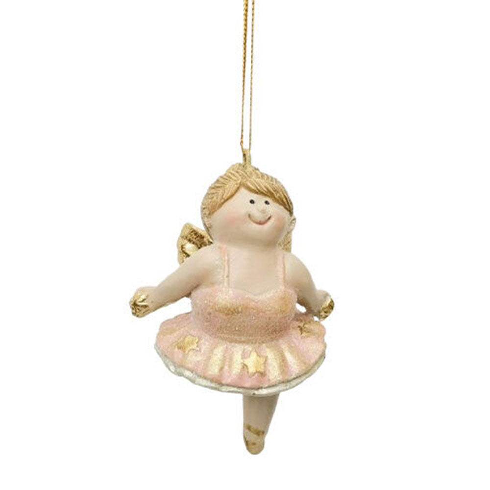 8PK Urban Ballet Angel Resin Hanging Christmas Decoration 8cm Gold Assorted