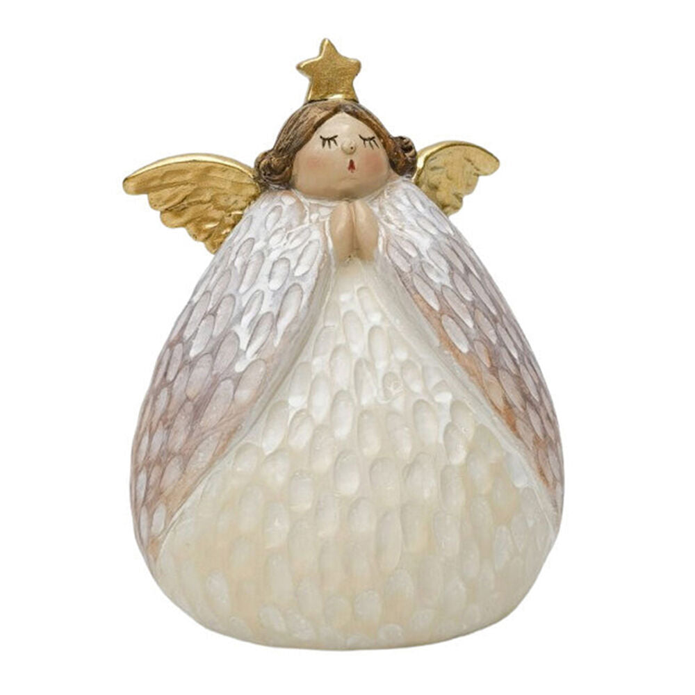 2PK Urban Carved Angel with Star Large Resin Standing 13cm White/Gold