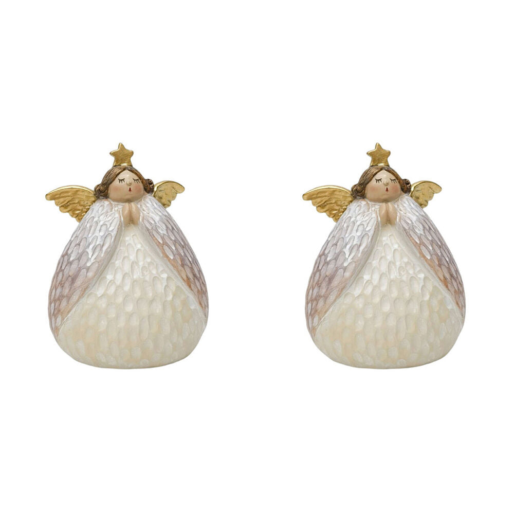 2PK Urban Carved Angel with Star Large Resin Standing 13cm White/Gold