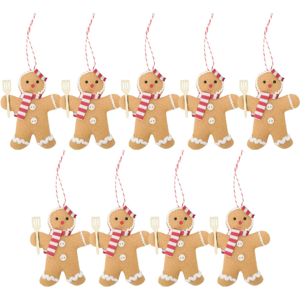 9PK Urban Gingerbread Hanging Christmas Decoration 9cm Brown/Red/White Assorted