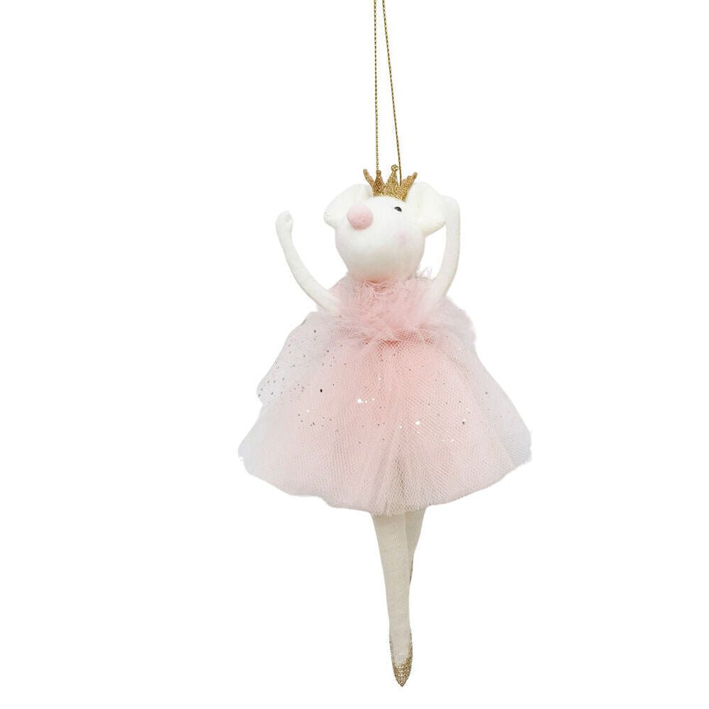 4PK Urban Ballerina Mice Hanging Christmas Decoration 19cm Pink/White Assorted