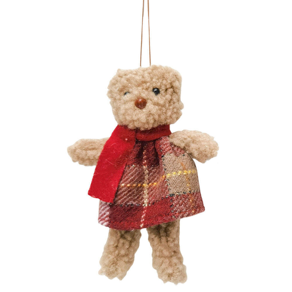 4PK Urban Teddy Hanging Christmas Decoration 14cm Red/Brown Assorted