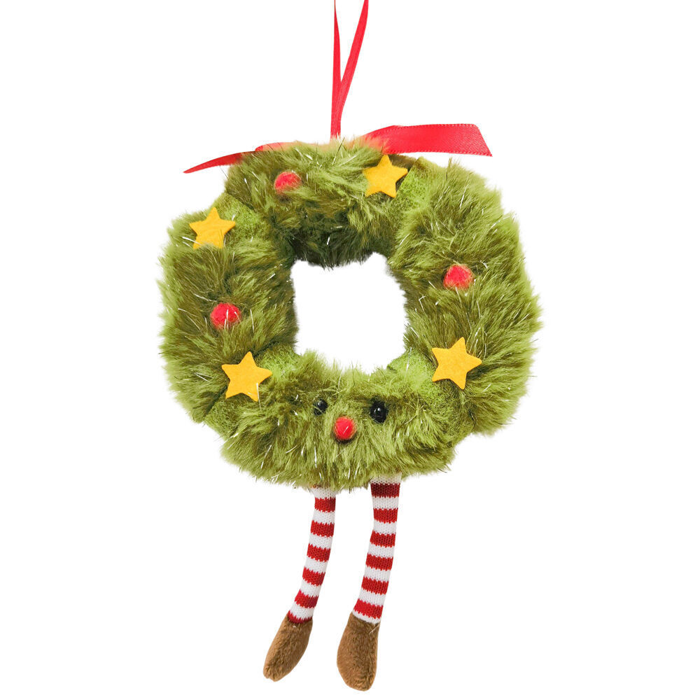4PK Urban Fluffy Fabric Wreath Hanging Christmas Decoration 17cm Green