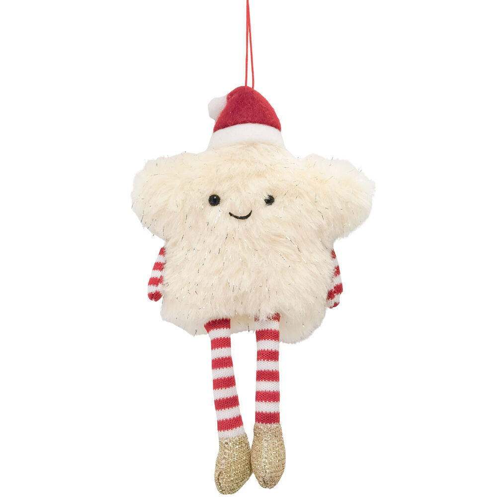 4PK Urban Fluffy Star Hanging Christmas Decoration 19cm Red/Cream