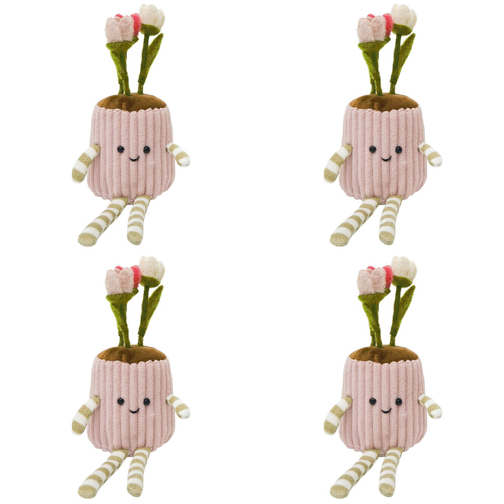 4PK Urban Fabric Flower Pot Sitting Decorations 21cm White/Pink Assorted