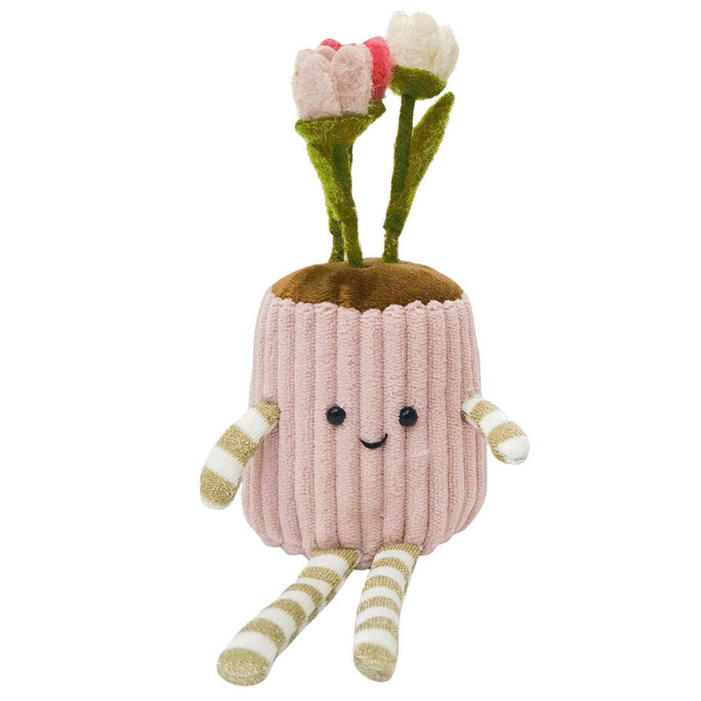 4PK Urban Fabric Flower Pot Sitting Decorations 21cm White/Pink Assorted