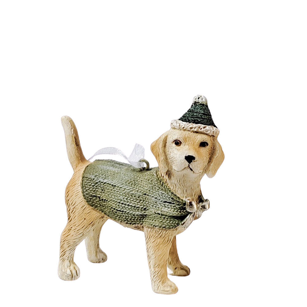 4PK Urban Christmas Puppy Dog Hanging Tree Decoration 8cm Sage/Beige