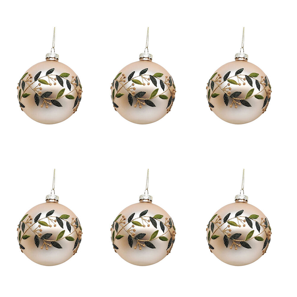 6PK Urban Pretty Leaf Baubles Hanging Decoration 8cm Green Assorted