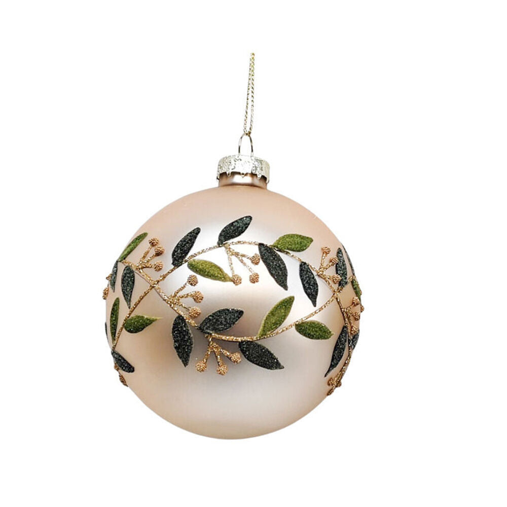 6PK Urban Pretty Leaf Baubles Hanging Decoration 8cm Green Assorted