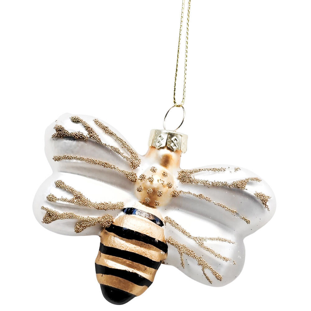 3PK Urban Glass Bee Hanging Christmas Tree Decoration Ornament 8cm Gold