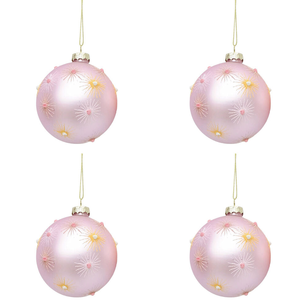 4PK Urban Star Burst Glass Baubles Hanging Decoration 8cm Pink/Yellow Assorted