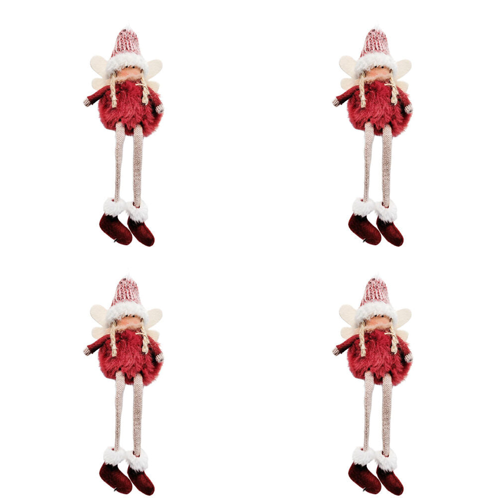4PK Urban Fluffy Angels Hanging Christmas Tree Decoration 20cm Red