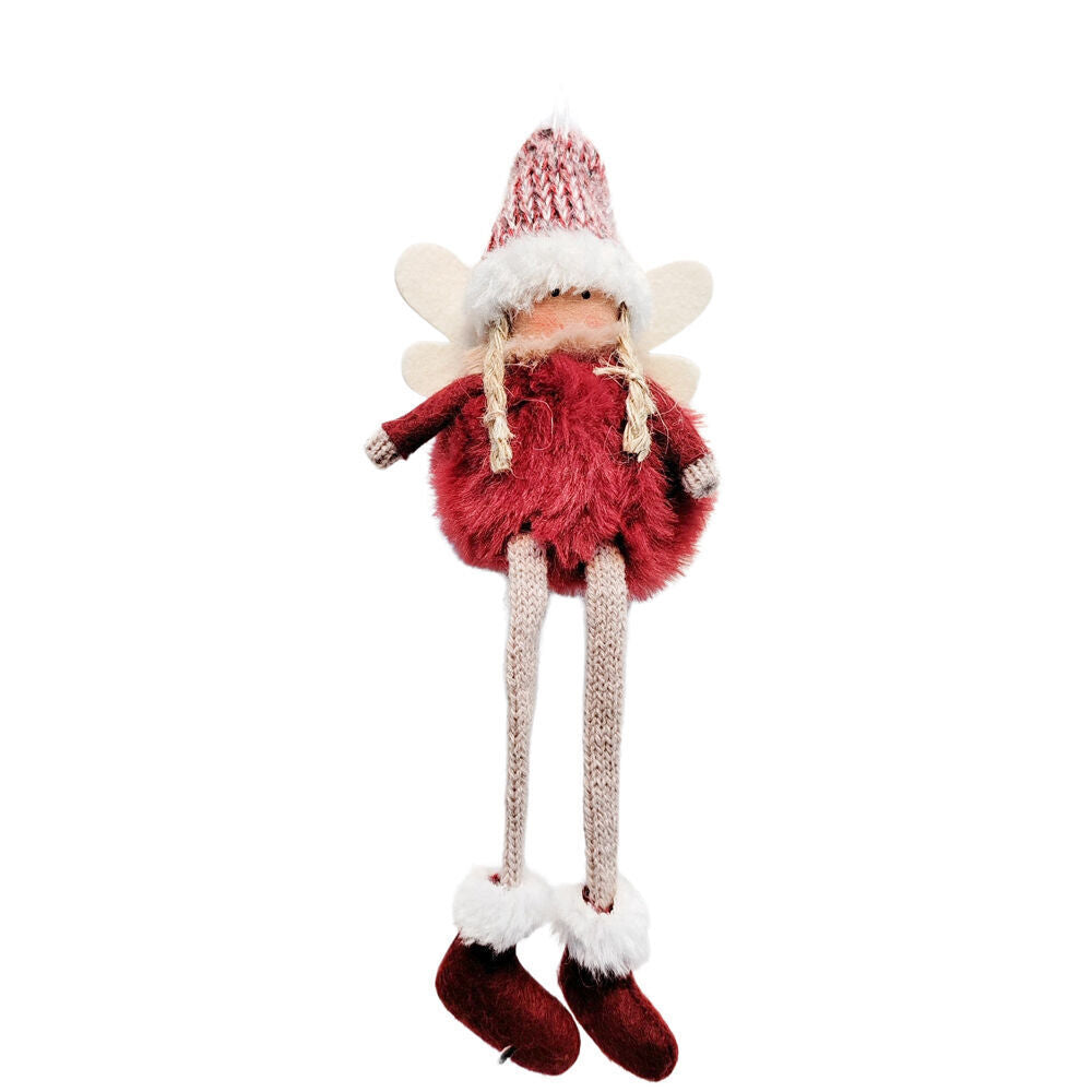 4PK Urban Fluffy Angels Hanging Christmas Tree Decoration 20cm Red