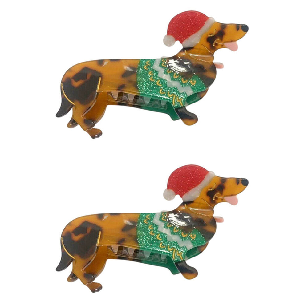 2PK Urban Acrylic Christmas Dog Claw Clip Women's Hair Accessory Brown/Red