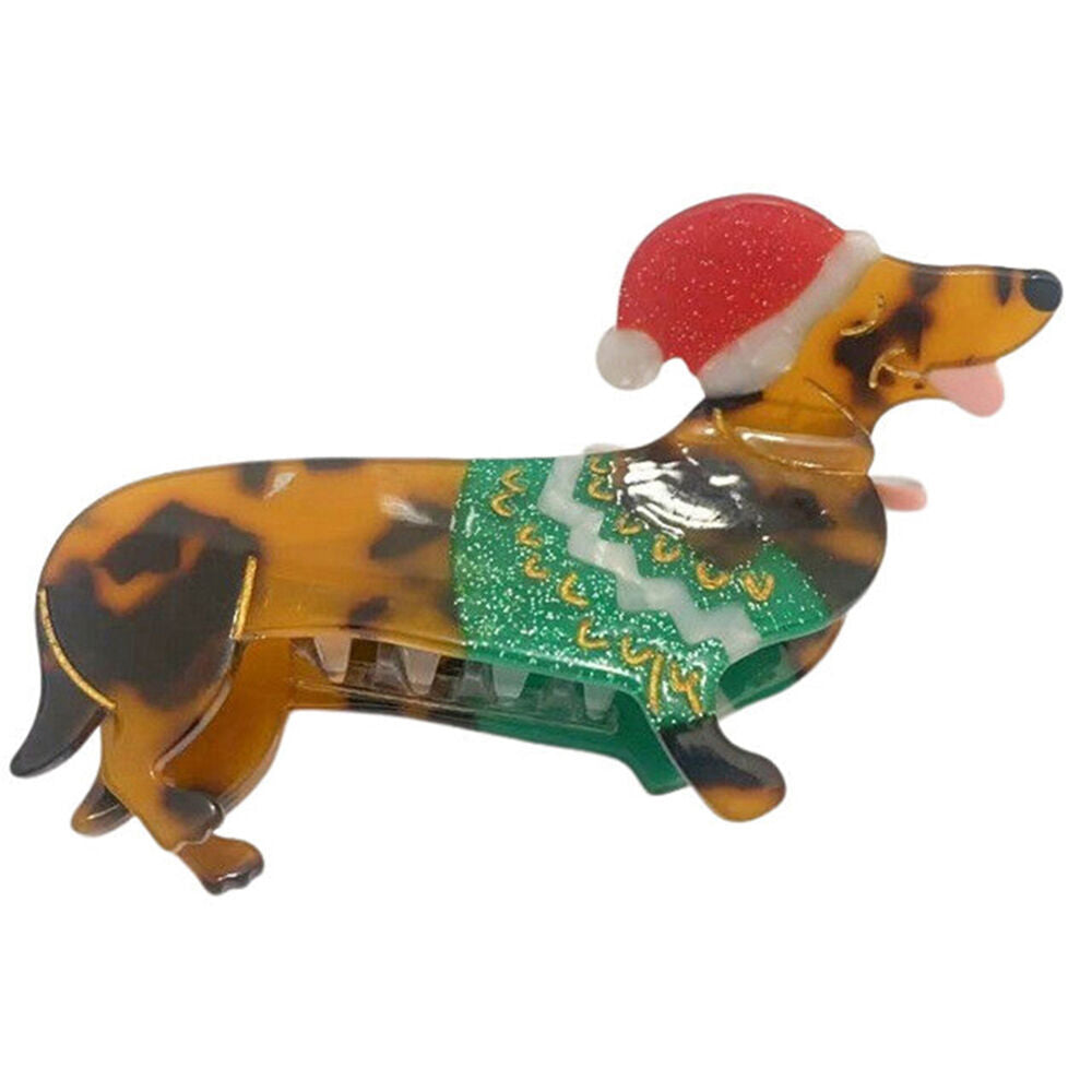 2PK Urban Acrylic Christmas Dog Claw Clip Women's Hair Accessory Brown/Red