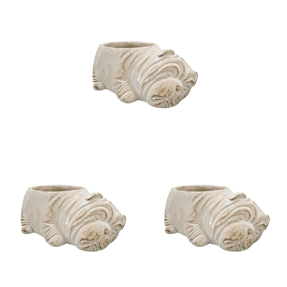 3PK Urban Ceramic Fable Bulldog Outdoor Planter Pot 21x15cm Bisque