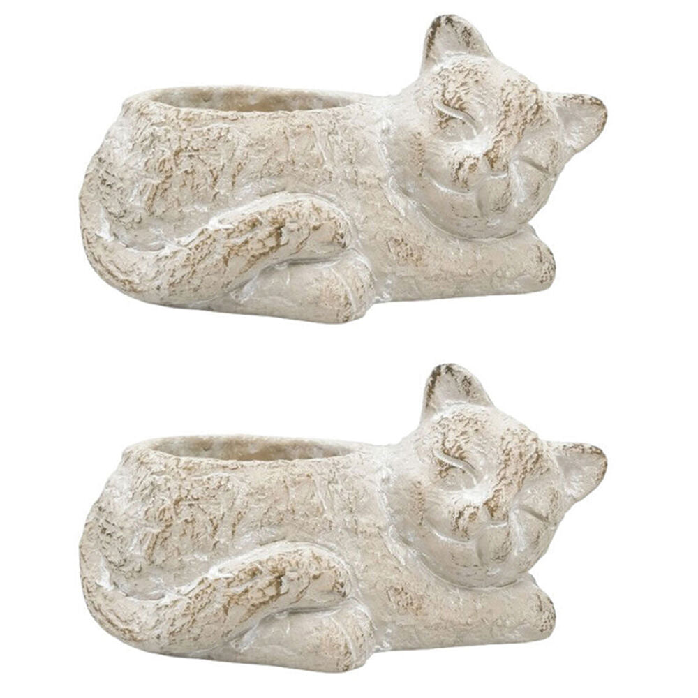 2PK Urban Ceramic Fable Cat Outdoor Garden Planter Pot 25x13cm Bisque