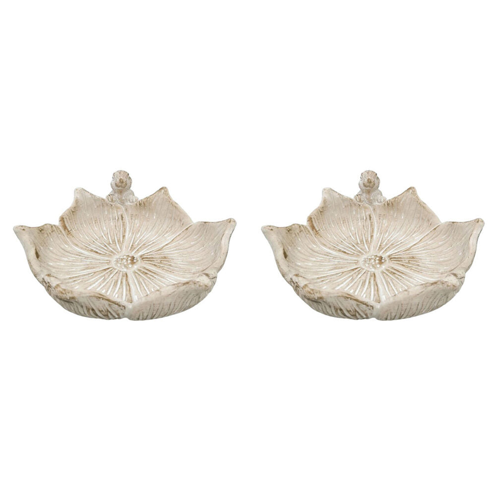 2PK Urban Ceramic Fable Bunny Outdoor Garden Bird Bath Bowl 27x25cm Bisque