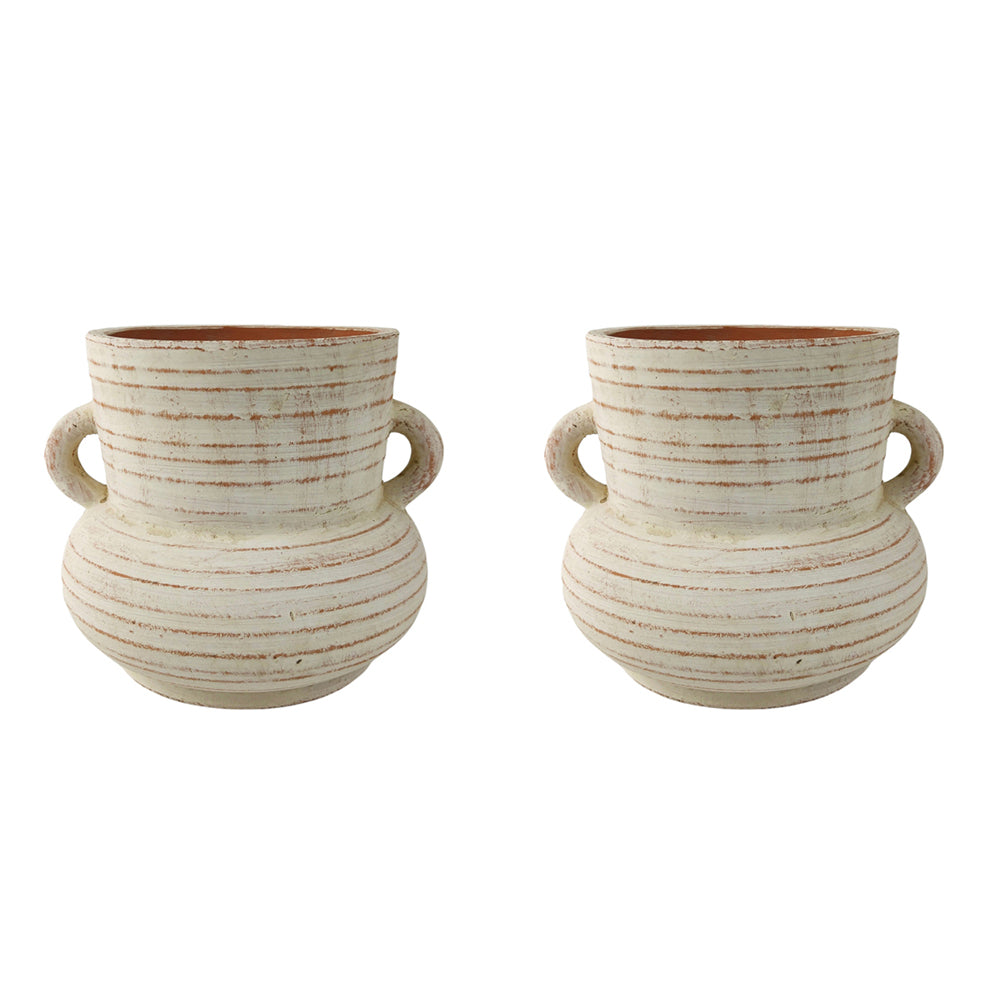 2x Urban Sloane 19cm Concrete Flower/Plant Vase Display Pot Medium - White