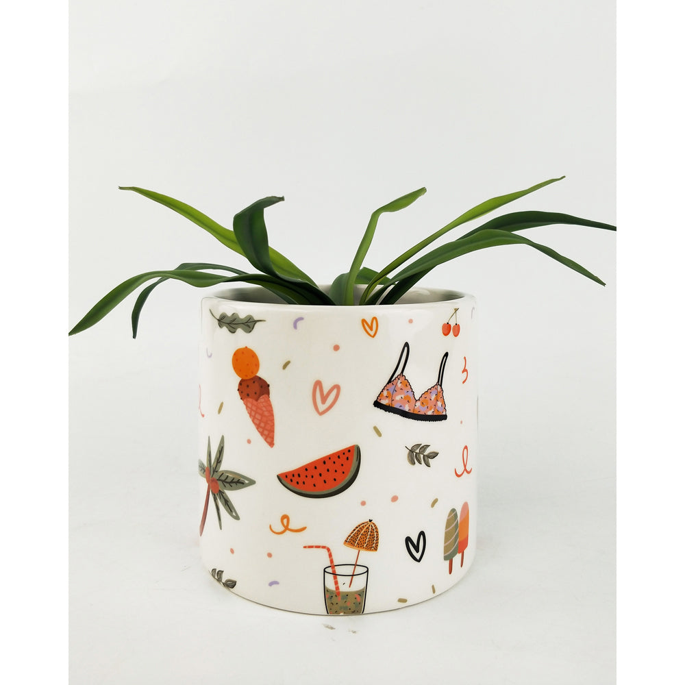 4x Urban Summer Fun 12cm Ceramic Planter Flower Pot - Small