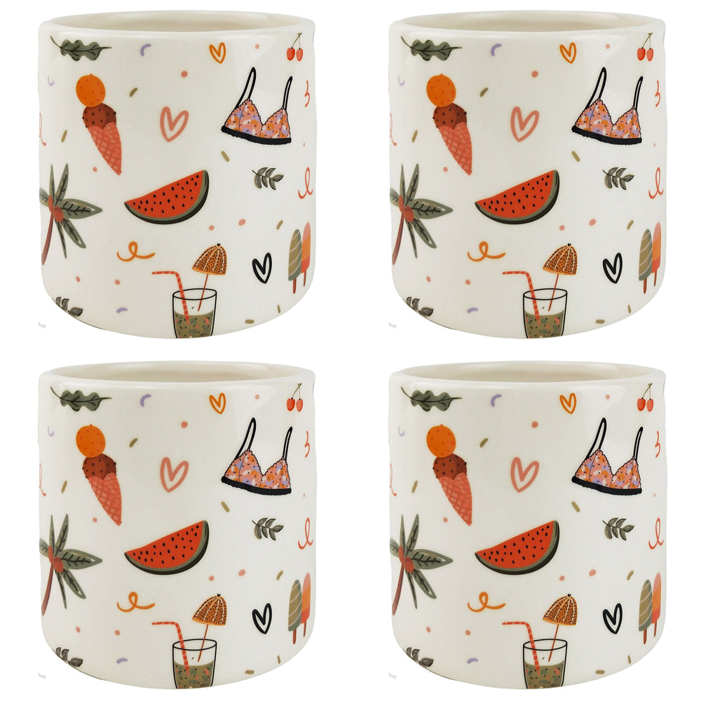 4x Urban Summer Fun 12cm Ceramic Planter Flower Pot - Small