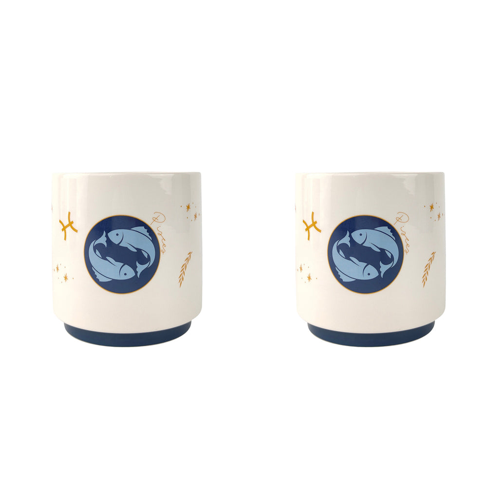2x Urban Pisces Zodiac 13cm Ceramic Planter Pot Small - Blue