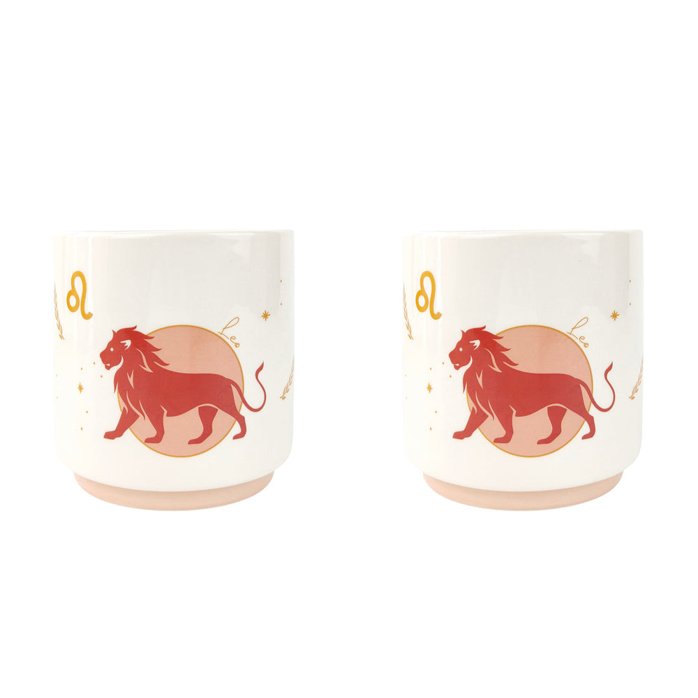 2x Urban Leo Zodiac 13cm Ceramic Planter Pot Small - Pink
