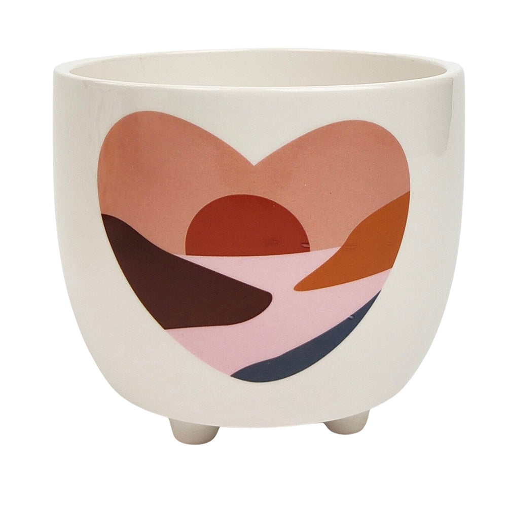2x Urban 10cm Landscape Hearts Ceramic Planter Small - Pink/White