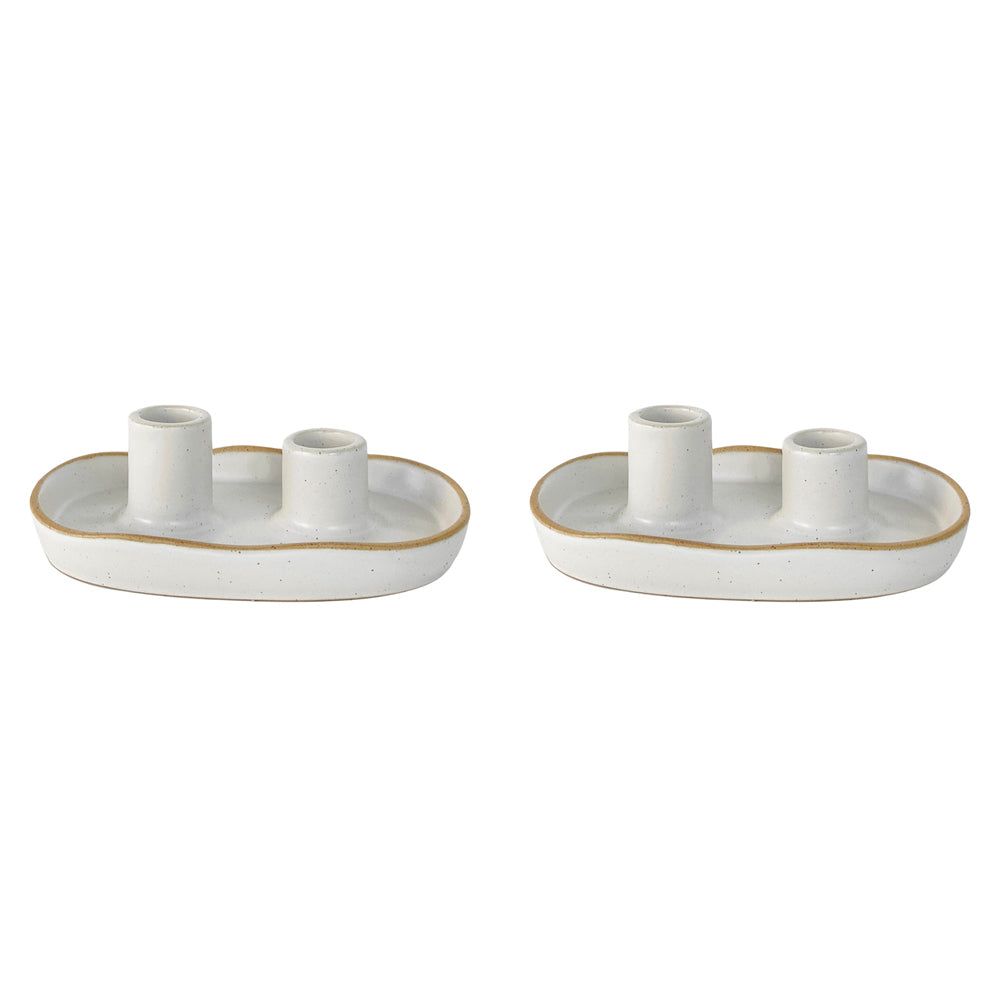 2x Urban 5cm Ceramic Double Tapered Candle Holder - White