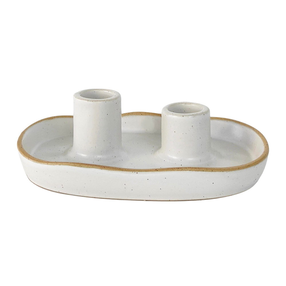 2x Urban 5cm Ceramic Double Tapered Candle Holder - White