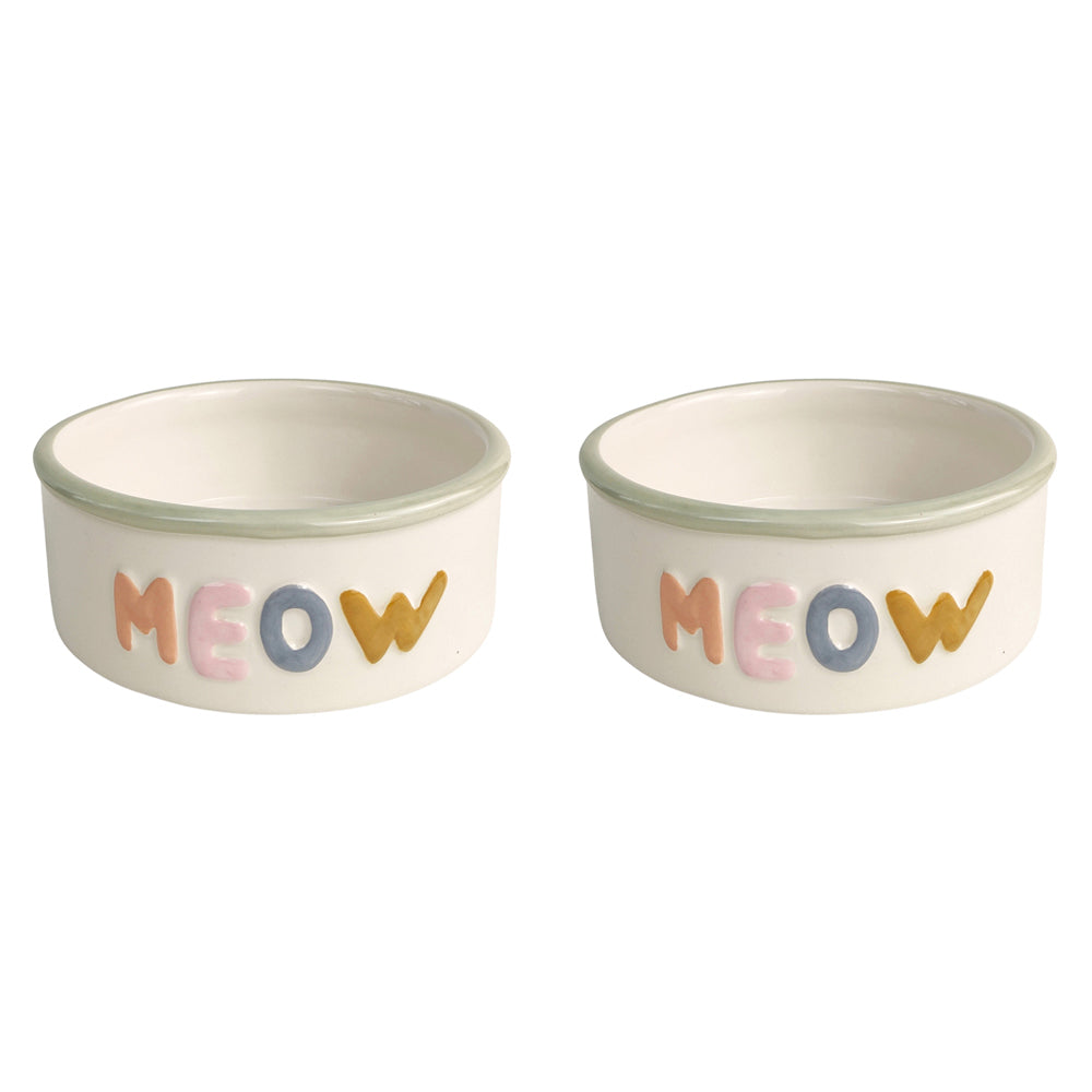 2PK Urban 13cm Perfect Pets Meow Ceramic Cat Bowl - White