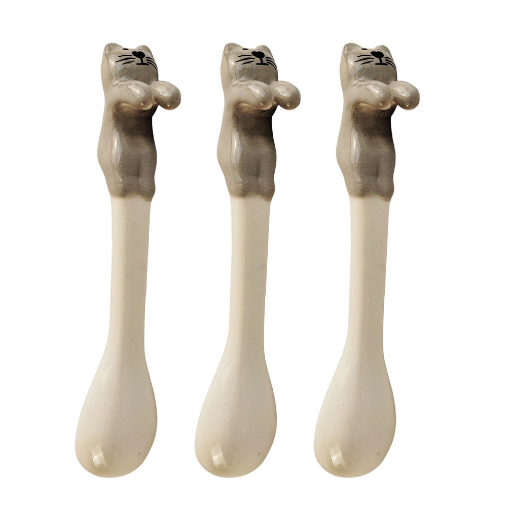 3x Urban 12cm Cat Ceramic Hanging Spoon For Mug