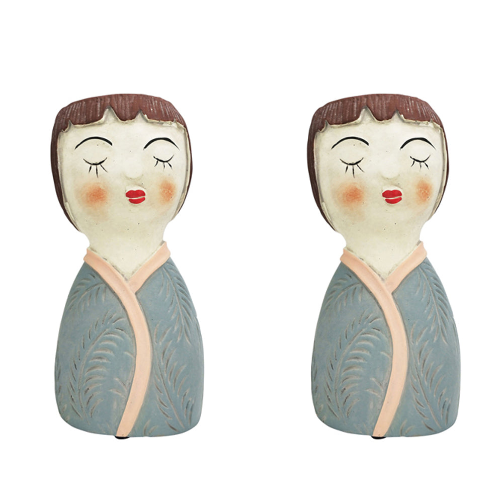 2x Urban Girl Palm 22.5cm Concrete Planter Pot Small - Blue