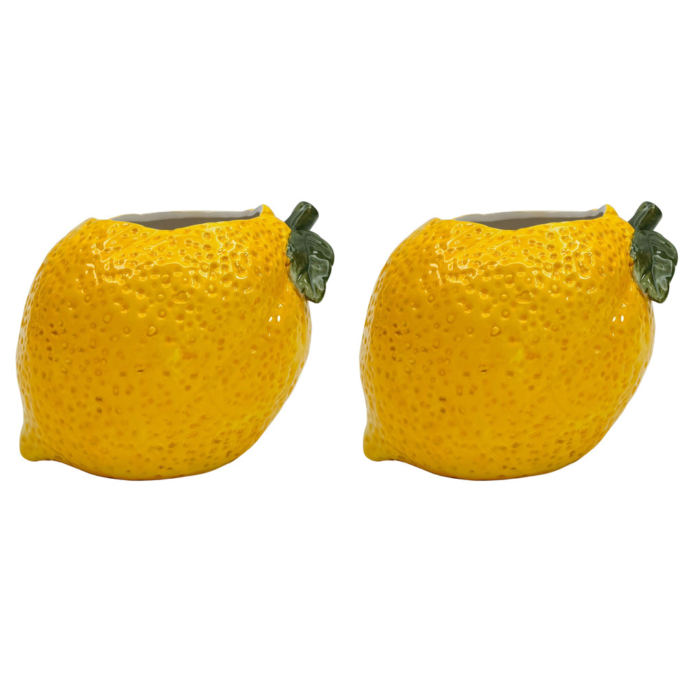2PK Urban Lemon Planter Yellow 13cm Home Decorative Garden Decor