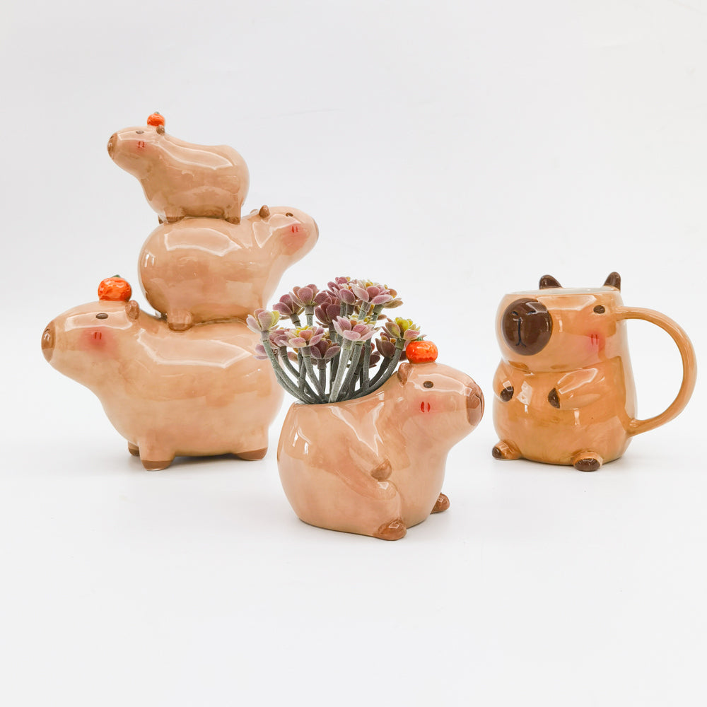2PK Urban Capybara Mug Brown 13cm Home Kitchen Decor Drinkware