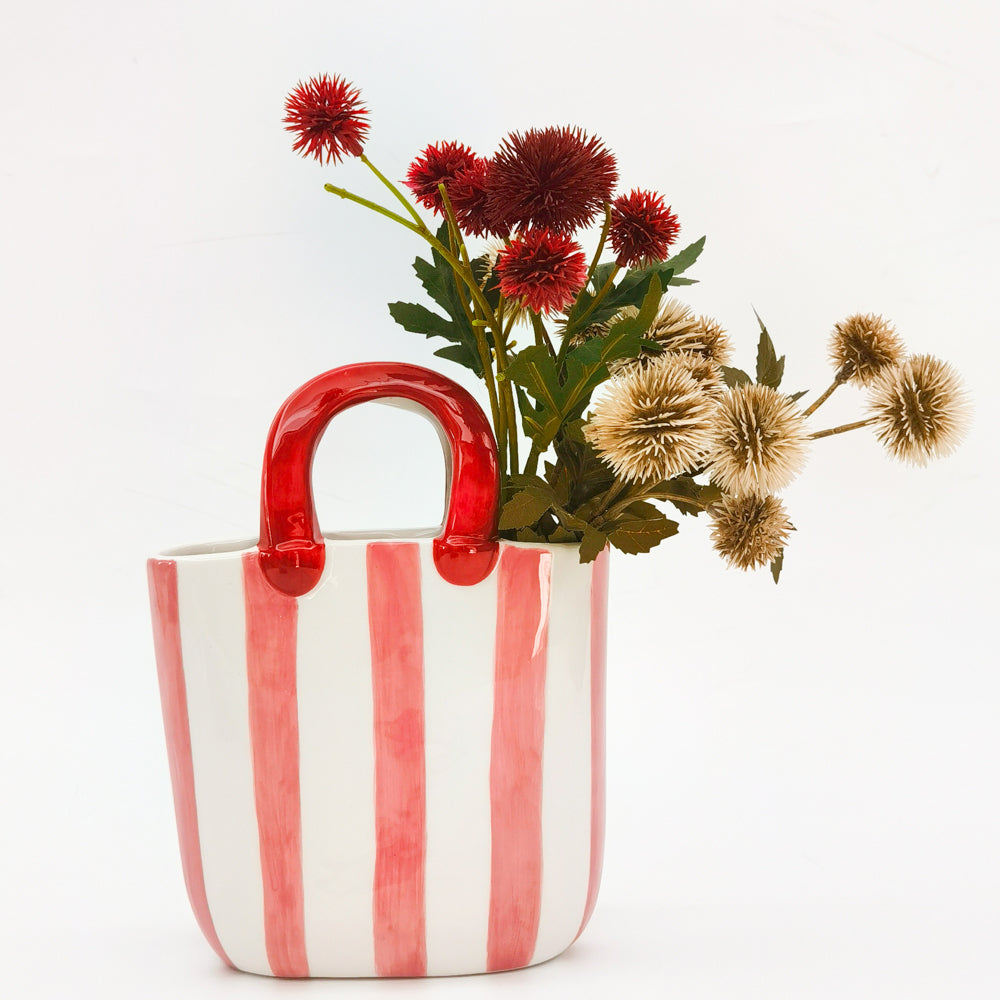 Urban Stripe Handbag Vase Pink 23cm Decorative Home Decor