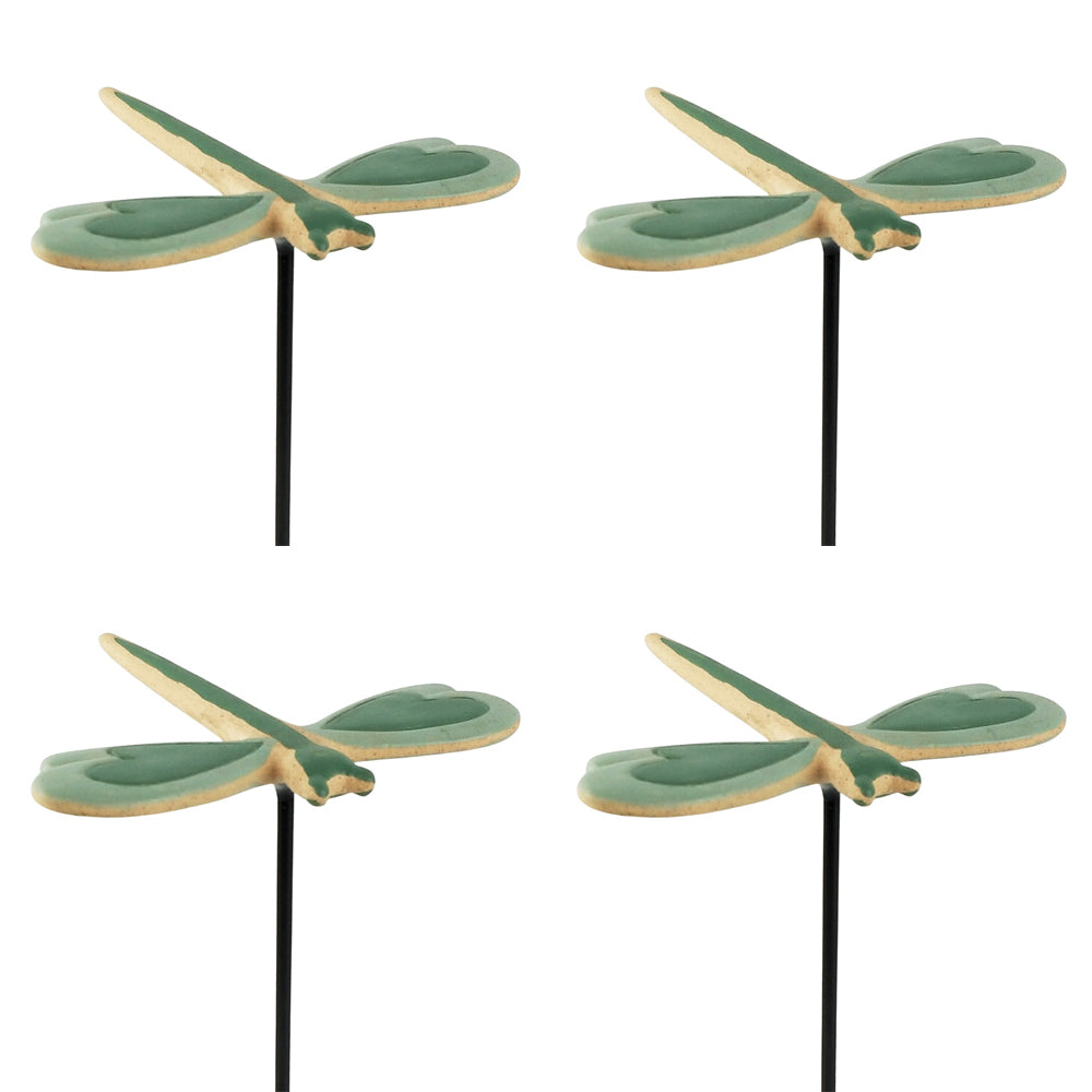 4x Urban 26cm Dragonfly Ceramic Garden Charm on Stick - Sage