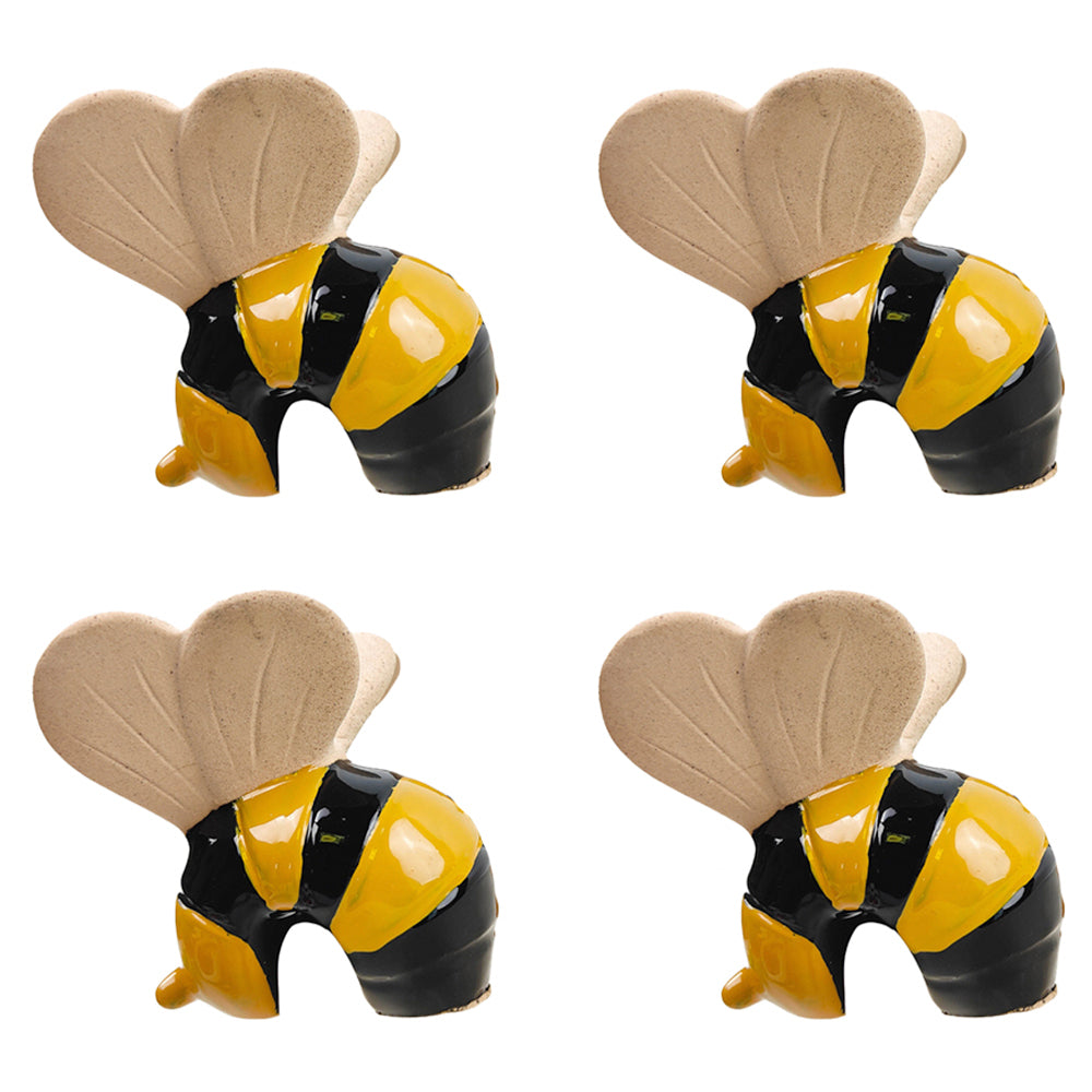 4x Urban 7cm Ceramic Bee Pot Hanger Figurine Decor - Black/Yellow