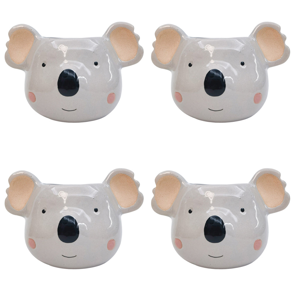 4PK Urban Koala Head Planter Grey 14cm Home Decorative Garden Decor