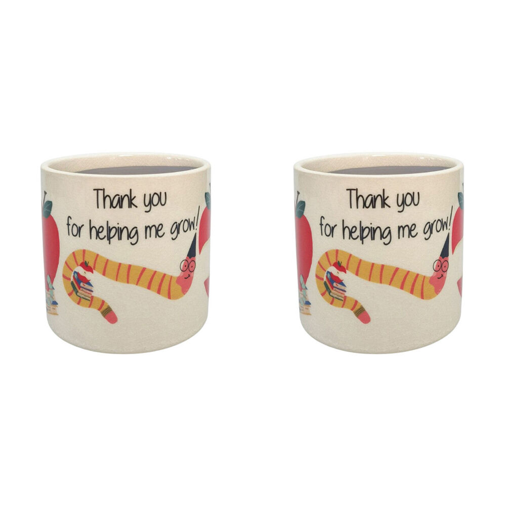 2PK Urban Bookworm Thank You Stoneware Outdoor Planter Pot 12x11cm Red